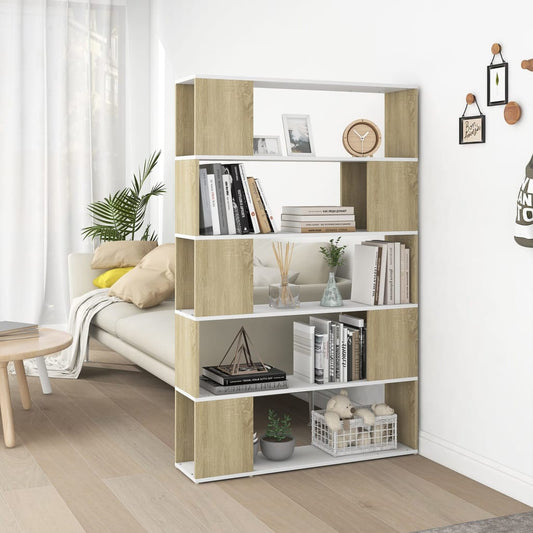 vidaXL Book Cabinet Room Divider White and Sonoma Oak Engineered Wood