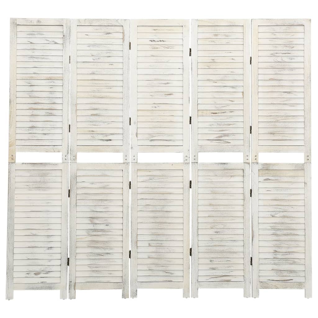 vidaXL 5-Panel Room Divider Antique White 178.5x166 cm Solid Wood