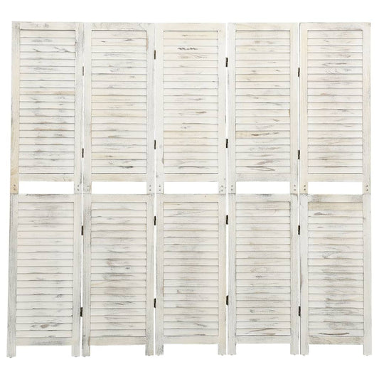 vidaXL 5-Panel Room Divider Antique White 178.5x166 cm Solid Wood