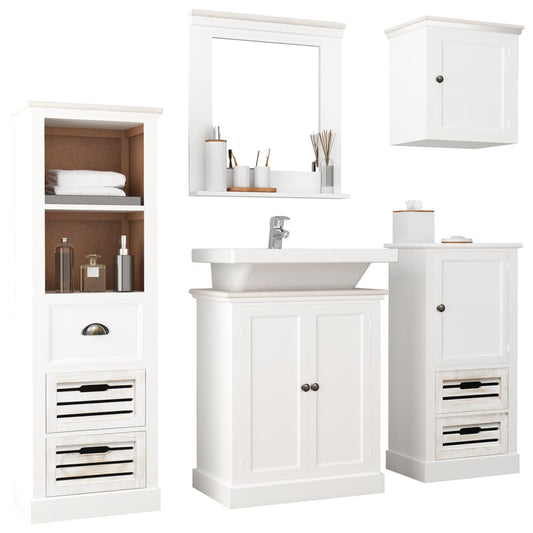 vidaXL 5 Piece Bathroom Furniture Set Solid Wood White