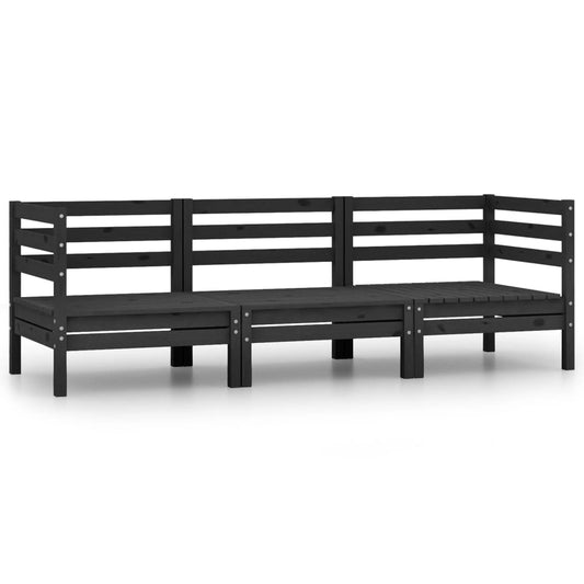 vidaXL 3 Piece Garden Lounge Set Solid Pinewood Black