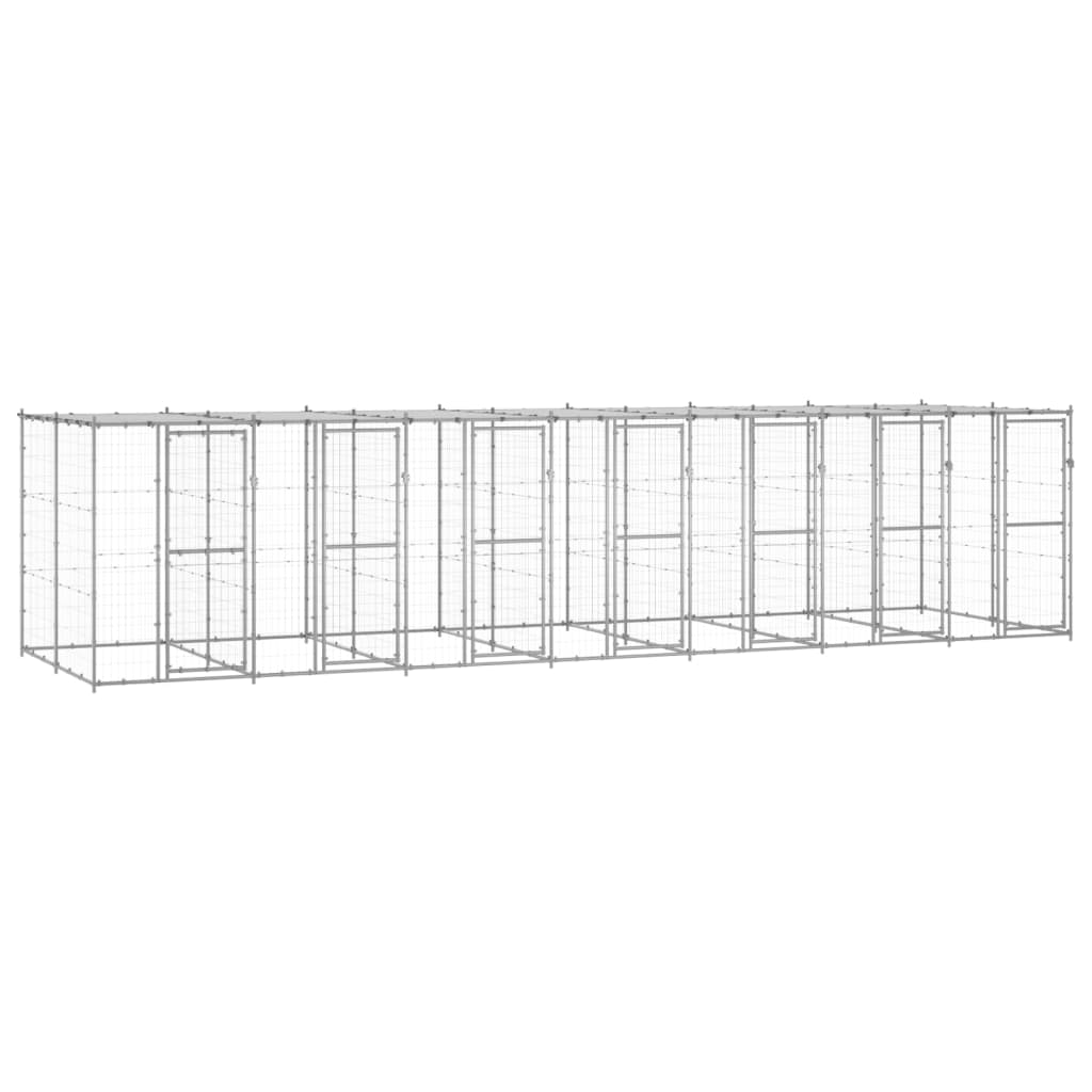 vidaXL Outdoor Dog Kennel Galvanised Steel with Roof 16.94 må_