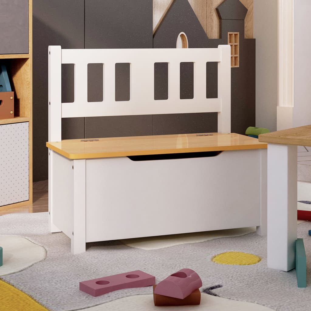 vidaXL Children Storage Bench White and Beige 60x30x55 cm MDF