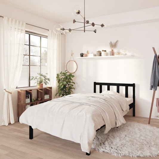 vidaXL Bed Frame Black Solid Wood Pine 75x190 cm Small Single