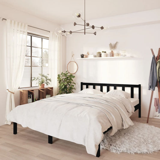 vidaXL Bed Frame Black Solid Wood Pine 120x190 cm Small Double