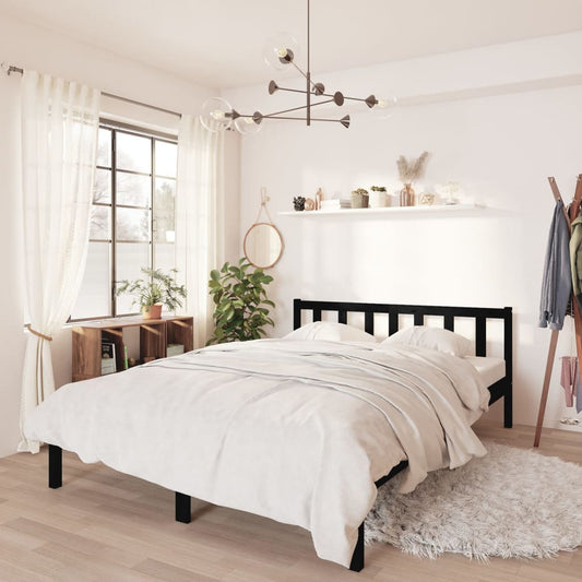 vidaXL Bed Frame Black Solid Wood Pine 135x190 cm Double