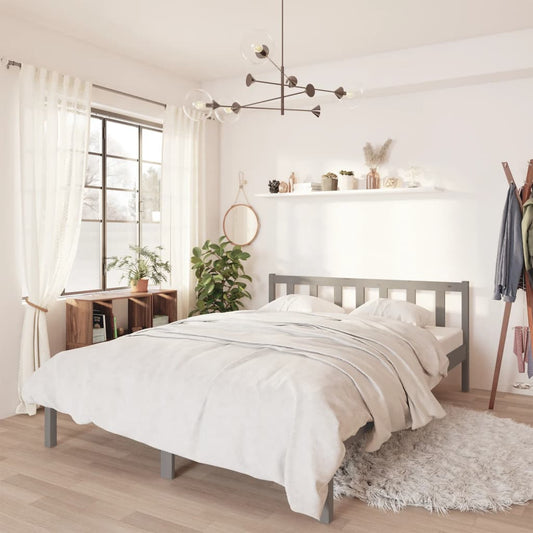 vidaXL Bed Frame Grey Solid Wood Pine 150x200 cm King Size