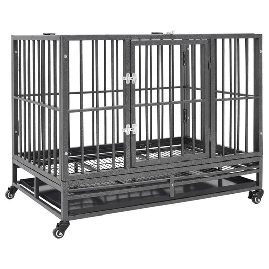 vidaXL Dog Cage with Wheels Steel 102x72x85 cm