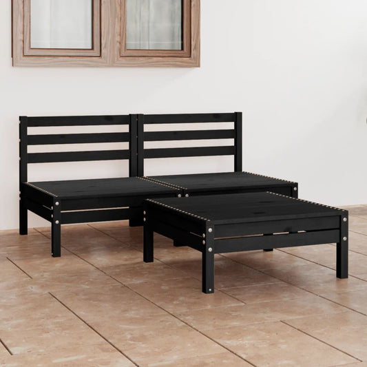 vidaXL 3 Piece Garden Lounge Set Black Solid Pinewood