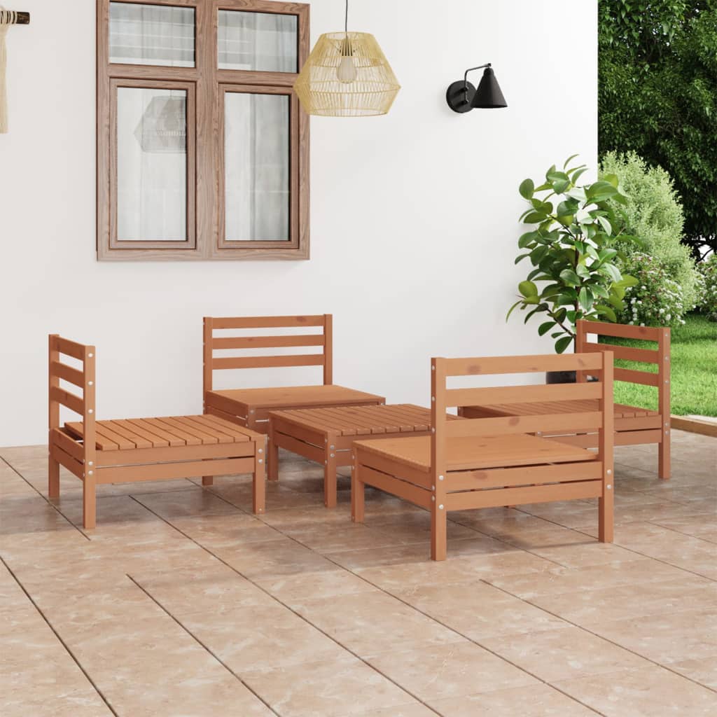 vidaXL 5 Piece Garden Lounge Set Honey Brown Solid Pinewood