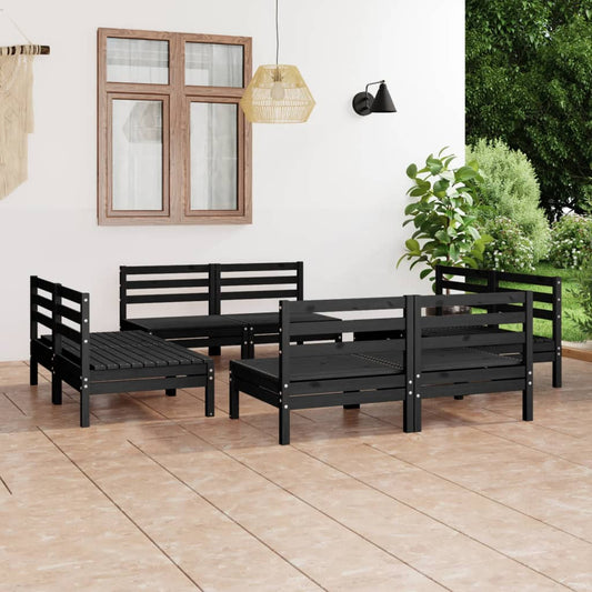 vidaXL 8 Piece Garden Lounge Set Black Solid Pinewood