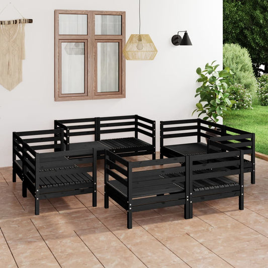 vidaXL 8 Piece Garden Lounge Set Black Solid Pinewood