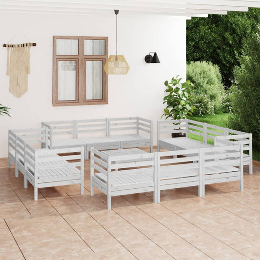 vidaXL 13 Piece Garden Lounge Set White Solid Pinewood