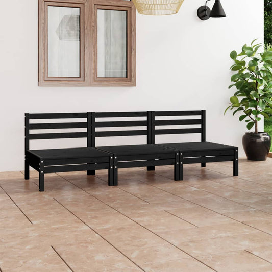 vidaXL 3 Piece Garden Lounge Set Black Solid Pinewood