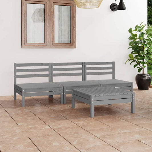vidaXL 4 Piece Garden Lounge Set Grey Solid Pinewood