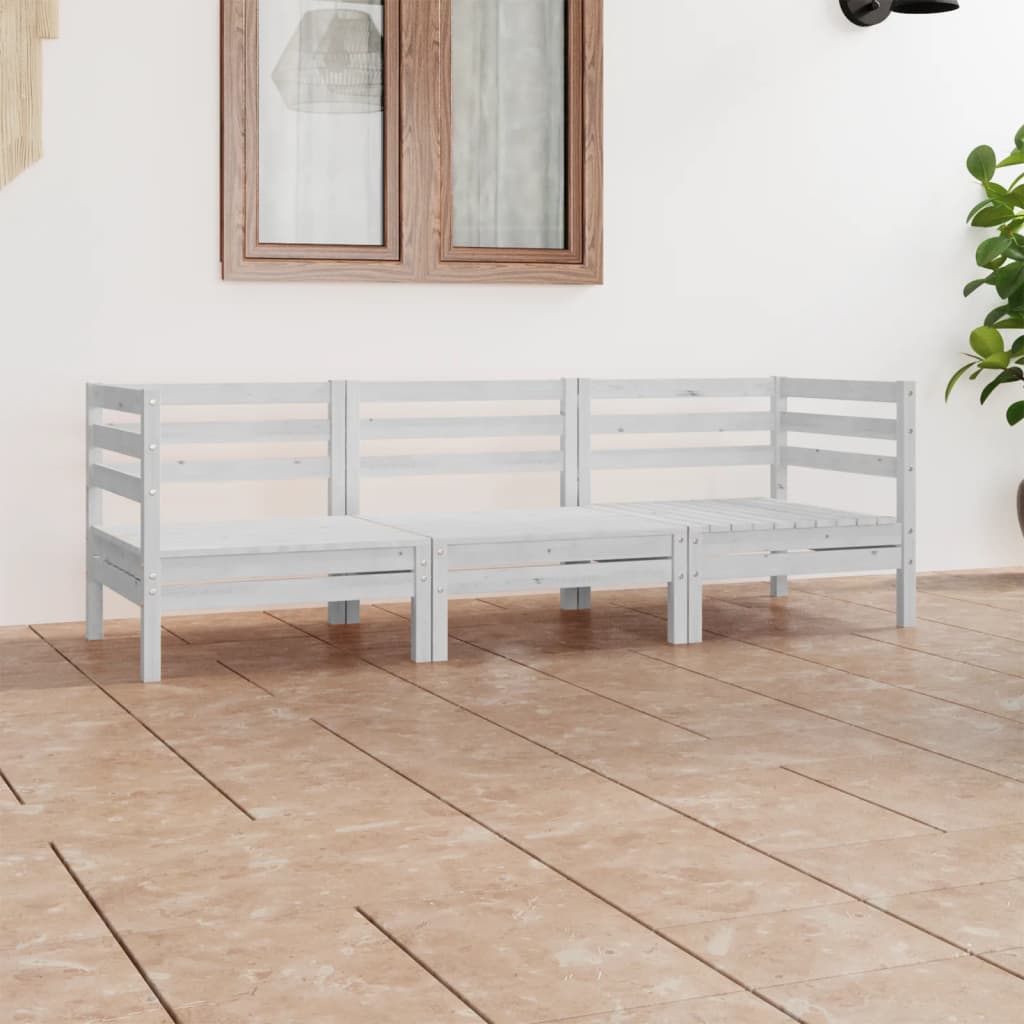 vidaXL 3 Piece Garden Lounge Set White Solid Pinewood