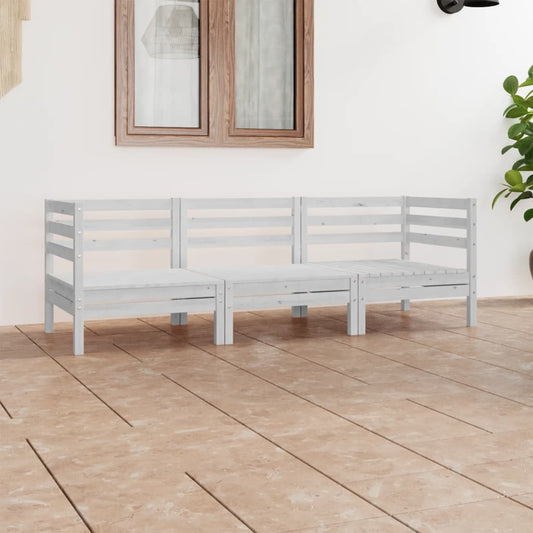 vidaXL 3 Piece Garden Lounge Set White Solid Pinewood