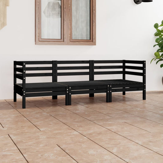 vidaXL 3 Piece Garden Lounge Set Black Solid Pinewood