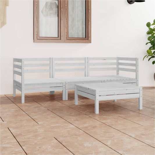 vidaXL 4 Piece Garden Lounge Set White Solid Pinewood