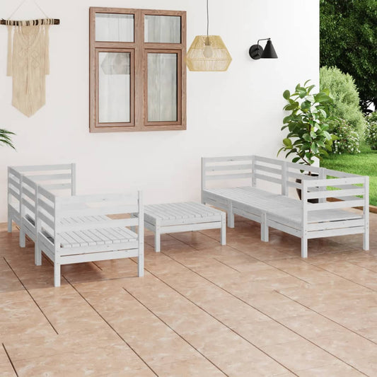 vidaXL 7 Piece Garden Lounge Set White Solid Pinewood