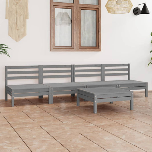 vidaXL 5 Piece Garden Lounge Set Grey Solid Pinewood