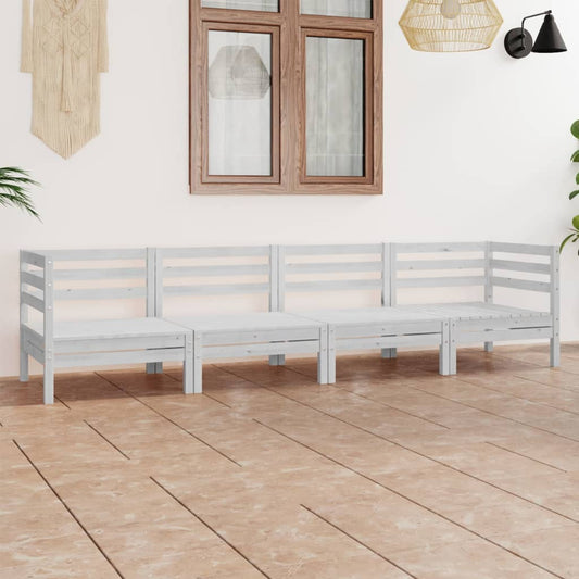 vidaXL 4 Piece Garden Lounge Set White Solid Pinewood