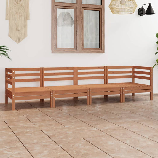 vidaXL 4 Piece Garden Lounge Set Honey Brown Solid Pinewood