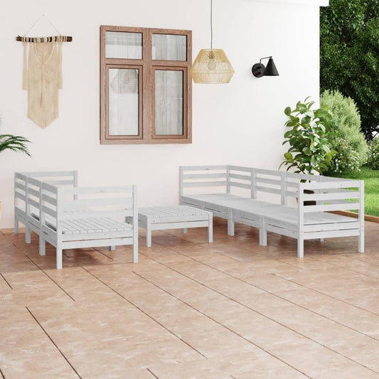 vidaXL 8 Piece Garden Lounge Set White Solid Pinewood