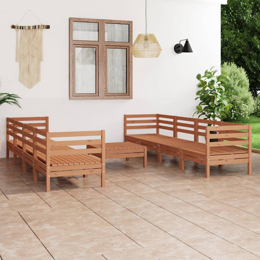 vidaXL 9 Piece Garden Lounge Set Honey Brown Solid Pinewood