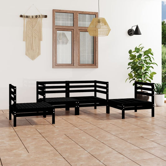 vidaXL 4 Piece Garden Lounge Set Black Solid Pinewood