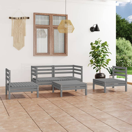 vidaXL 5 Piece Garden Lounge Set Grey Solid Pinewood