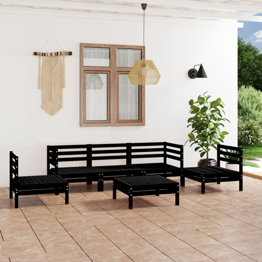 vidaXL 6 Piece Garden Lounge Set Black Solid Pinewood