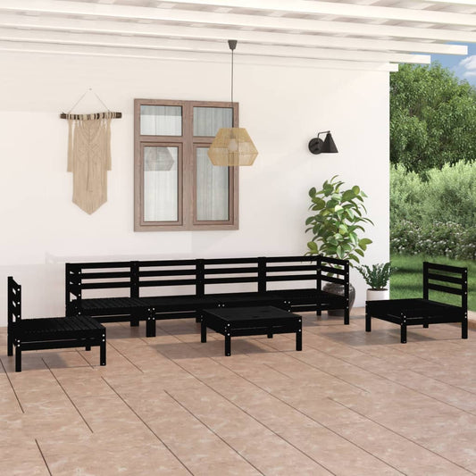 vidaXL 7 Piece Garden Lounge Set Black Solid Pinewood