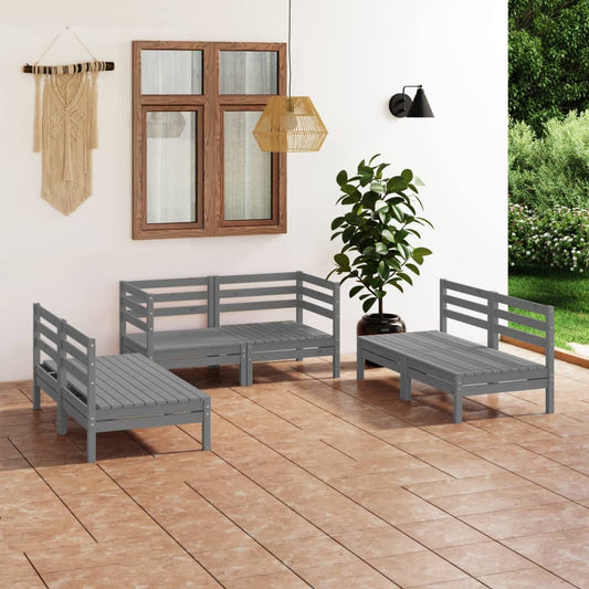 vidaXL 6 Piece Garden Lounge Set Grey Solid Pinewood