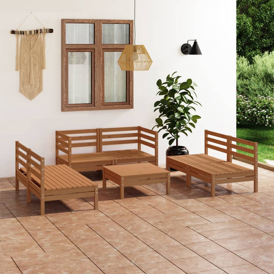 vidaXL 7 Piece Garden Lounge Set Honey Brown Solid Pinewood