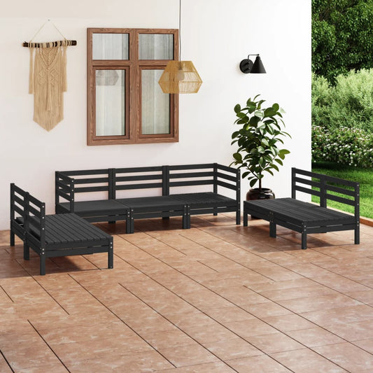 vidaXL 7 Piece Garden Lounge Set Black Solid Pinewood