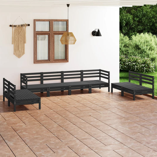 vidaXL 8 Piece Garden Lounge Set Black Solid Pinewood