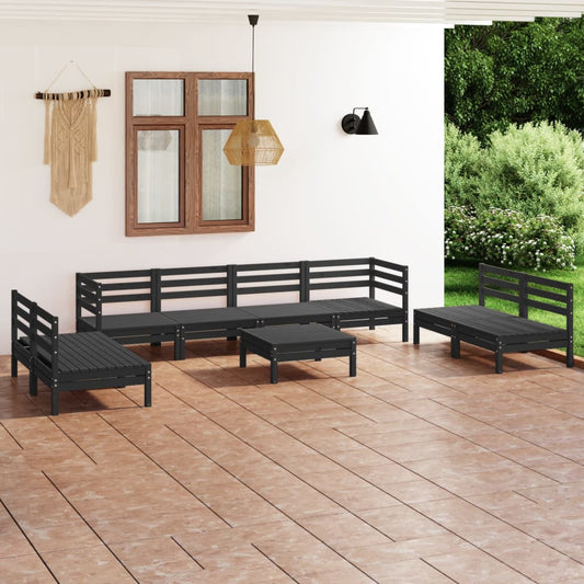 vidaXL 9 Piece Garden Lounge Set Black Solid Pinewood