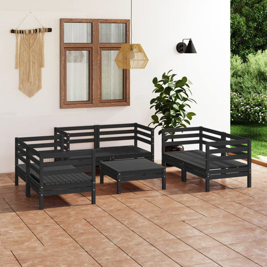 vidaXL 7 Piece Garden Lounge Set Black Solid Pinewood