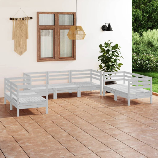 vidaXL 7 Piece Garden Lounge Set White Solid Pinewood