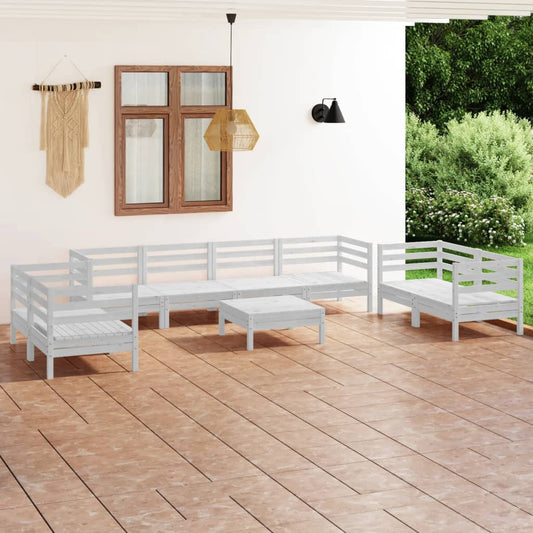 vidaXL 9 Piece Garden Lounge Set White Solid Pinewood