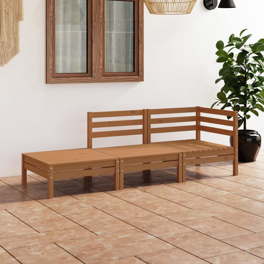 vidaXL 3 Piece Garden Lounge Set Honey Brown Solid Pinewood