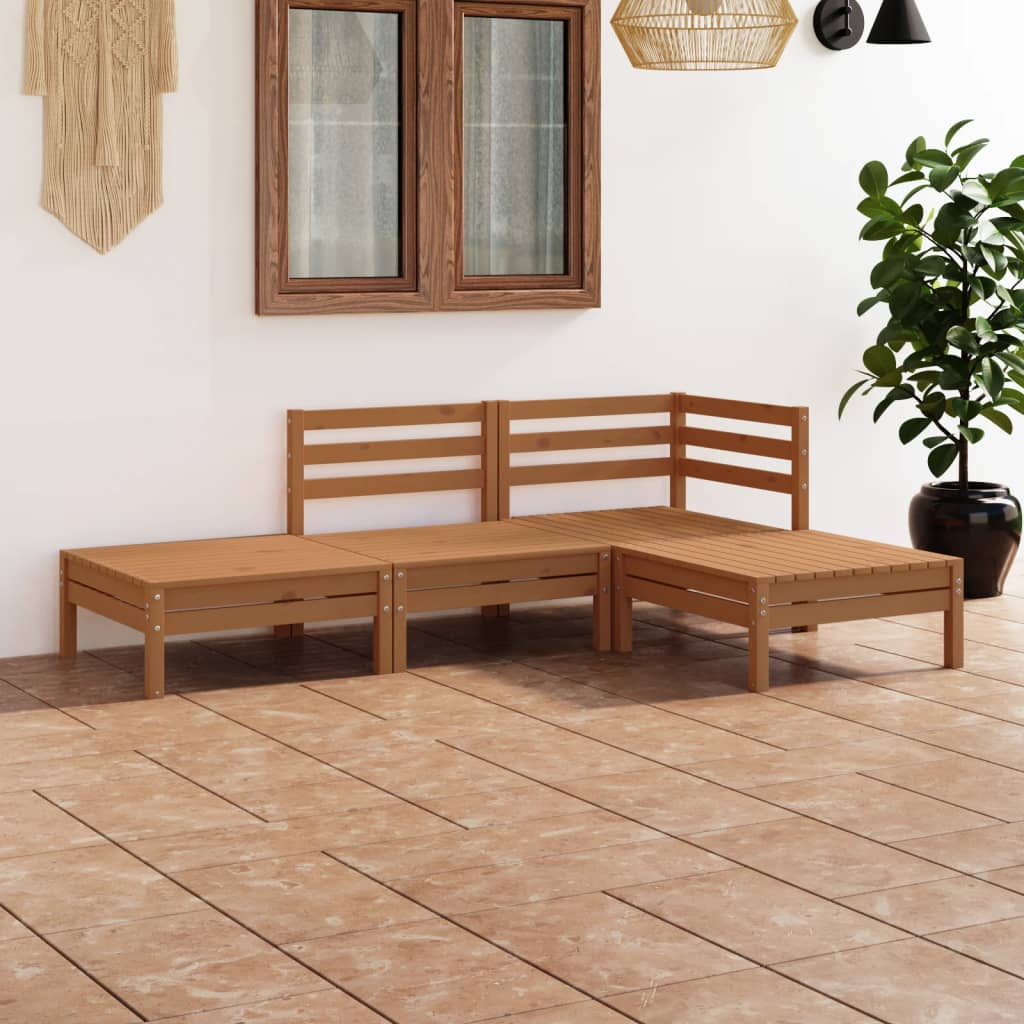 vidaXL 4 Piece Garden Lounge Set Honey Brown Solid Pinewood