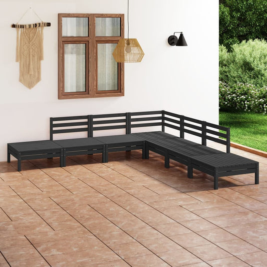 vidaXL 7 Piece Garden Lounge Set Solid Pinewood Black