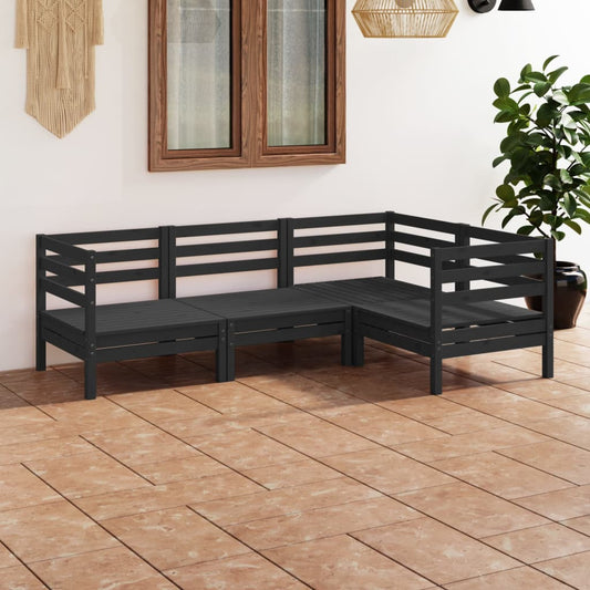 vidaXL 4 Piece Garden Lounge Set Solid Pinewood Black