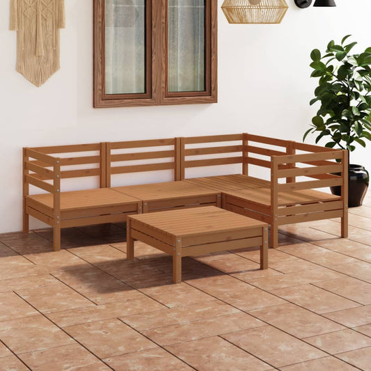 vidaXL 5 Piece Garden Lounge Set Solid Pinewood Honey Brown