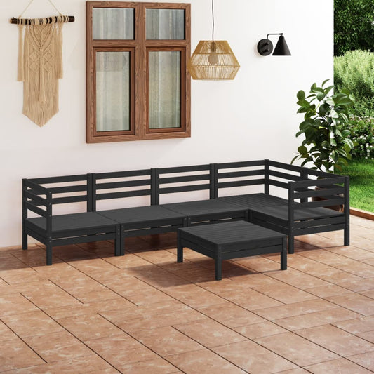 vidaXL 6 Piece Garden Lounge Set Solid Pinewood Black