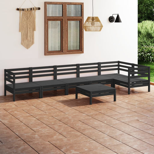 vidaXL 7 Piece Garden Lounge Set Solid Pinewood Black