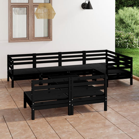 vidaXL 8 Piece Garden Lounge Set Solid Pinewood Black