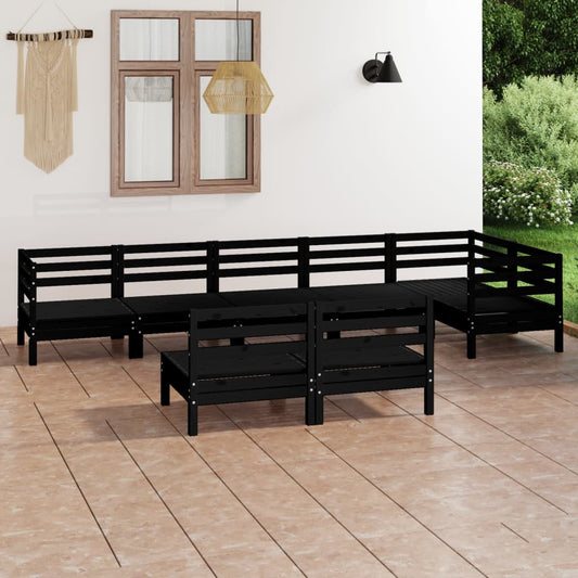 vidaXL 8 Piece Garden Lounge Set Solid Pinewood Black